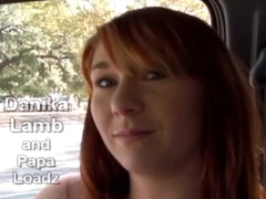 Redhead Danika Lamb is cruising around in a car with Papa Loadz. They get to an outdoor location, and after fooling around on a swing for a during the time that, they find somewhere more secluded and get down to business. Danika pulls her pants aside to show a shaved pierced love tunnel to the camera! That Babe gets exposed and starts to masturbate, rubbing her smooth hole. This Babe plays with herself for a whilst then gets on her knees to engulf some dick. No handed, this babe goes down on it well, nibbling the end then jerking Papa's shaft. Getting into it, that babe sucks him good, engulfing balls and looking bawdy at the camera. Danika sucks a mean dick, using the one and the other hands now to wank Papa's shaft, going down unfathomable and nasty. This Babe takes the end in her mouth another time and afresh, and pretty soon this guy is ready to come. That Babe obediently holds her mouth open whilst Papa Loadz dumps his load onto her tongue! To finish off that babe licks his tip clean of any mess!
